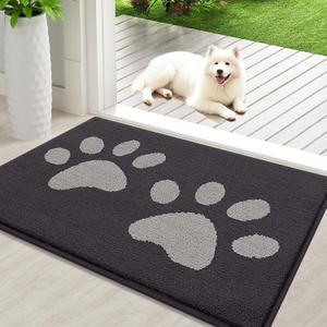 Buganda Dog Door Mat for Muddy Paws, Absorbent Dirt Trapper Washable Indoor Doormats, Non Slip Low-Profile Mud Mat for Dogs, Front Entrance Doormat for Inside Floor (36x24 Inches, Dark Grey), 36.0"L x 24.0"W x 0.6"Th