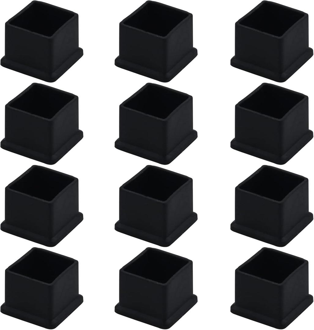 Antrader 1 Inch x 1 Inch Square PVC Covers Furniture Foot Table Chair Leg End Cap Cover Tip Protectors Black, Pack of 12