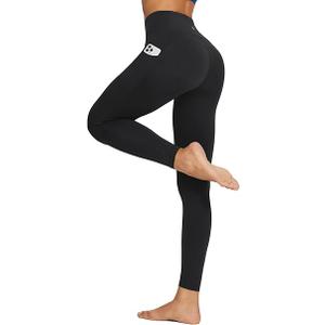 baleaf Sports Leggings Women's High Waist with Pockets Sports Leggings Yoga Pants Lycra Buttersoft Stretchy Sports Trousers Activewear (Medium Black)