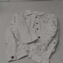 LifeShe Women's Pearls Denim Jacket Cropped Rhinestones Jean Jacket Coat (Large, White)