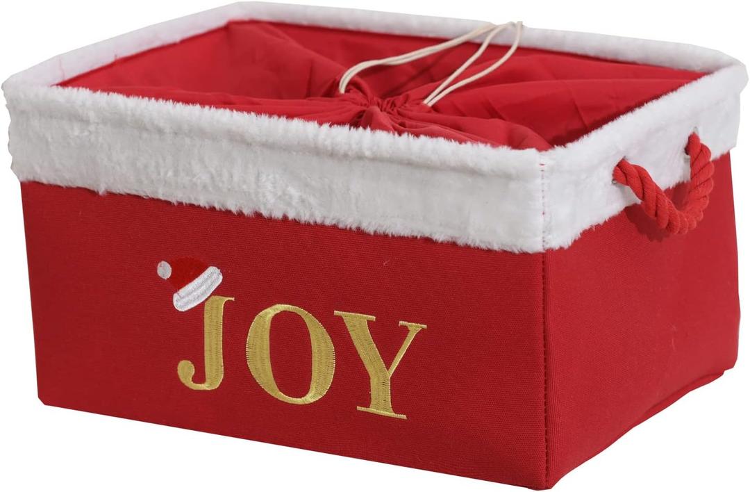 INough Christmas Basket Large Empty Christmas Baskets Red Christmas Gift Baskets with Handles Holiday Storage for Gifts Holiday Christmas Decor for Baby/Kids/Nursery Room (Gold Joy)