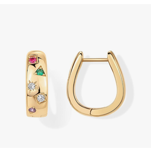 PAVOI 14K Gold Plated 925 Sterling Silver Posts Chunky Huggie Earrings for Women | Multi-Colored Cubic Zirconia Statement Hoop Earrings