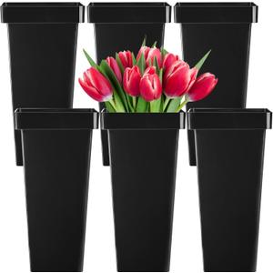 Kingrol 6 Pack Plastic Flower Vases, Modern Square Vase, Multipurpose Buckets, Accents Home Office Event Centerpieces Decor, Black, 6.75 x 6.75 x 13.25 Inch