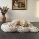 IHAPPYDOG Luxury Faux Fur Orthopedic Dog Bed, Memory Foam Dog Bed for Small, Medium, Large and XL Pets, Fluffy Pet Rug with Waterproof and Washable Cover (White w/Brown Tips, 40"x25")