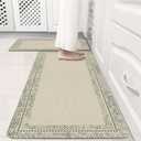 Sage Green Vintage Boho Elegance Frame Kitchen Rug Sets [2 PCs], Anti-Fatigue, Waterproof Non-Slip Kitchen Mats Heavy Duty Comfort Foam Rug for Kitchen, Floor, Laundry,17"x29"+17"x47", 17.3"x29"+17.3"x47"-0.4"H