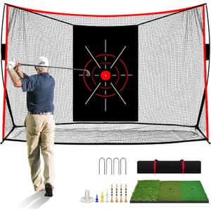 10x7ft Golf Net: Golf Hitting Practice Nets for Backyard Driving Real Balls, Heavy Duty Golfer Training Net with Mat for Outdoor/Indoor/Garage/Basement Hitting Swing Chipping,Ideal Gift for Men Dad