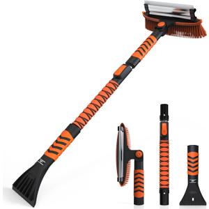 1PZ KD3-KV4 Snow Brush and Ice Scraper 3 in 1 Sturdy Snow Brush with Squeegee Windshield with Foam Grip and 360 Pivoting Brush Head Light Weight Anti-Freeze Extreme Durability for Car Truck SUV