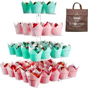 Jusalpha Large 4 Tier Acrylic Glass Square Cake Stand-cupcake Stand- Dessert Stand-Tea Party Serving Platter-Candy Bar Party Dcor, With Rod Feet 4SF-12(4.7'' between 1 tiers)