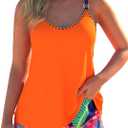 MODLILY Tropical Print Tankini Swimsuits for Women, Modest Two Piece Bathing Suits, Tank Top with Pocket Board Shorts (Orange, L)