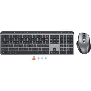 MEETION New Wireless Bluetooth Keyboard and Mouse, Dual Bluetooth and USB Full Size Rechargeable Keyboard with 4 DPI Ergonomic Mouse for Laptop/PC/Computer/iPad, Mac/Windows, C9990 Black Gray