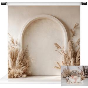 Kate Boho Backdrop Arch Photography Backdrops Beige Wall Maternity Photo Background, 8x8ft