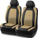 Road Comforts Car Seat Cover, Leather Car Seat Covers, Front Low Back Sport Seat Covers, Airbag Compatible, Universal Fits for Most Cars (Beige)
