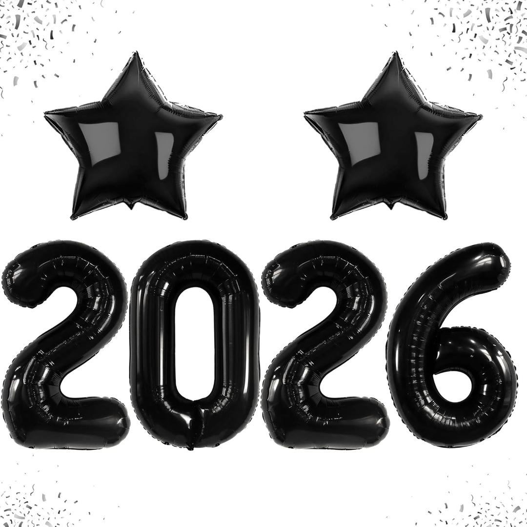 Katchon, Black Giant 2026 Balloons - 42 | New Year Eve Balloons for Happy New Years Decorations 2026 | Happy New Year 2026 NYE Balloon | New Years Eve Party Supplies 2026, NYE Decorations 2026