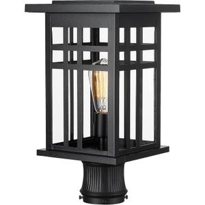 zeyu Modern Outdoor Post Light Fixture, 16 Inch Exterior Pole Light, Die-Cast Aluminum in Black Finish, Clear Glass Shade, Outdoor Pillar Light for Porch Garden, 20068P-L BK