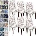 Chair Covers Dining Room Set of 6,Printed Patterned Stretch Non Slip Chair Slipcover Removable Washable Kitchen Chair Protector Cover for Home Hotel Banquet Party Office (White Brown Ornate Pattern)