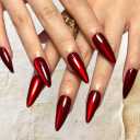 Halloween Press on Nails Long Almond Fake Nails Red Cat Eye Acrylic Nails Shiny Glitter Glue on Nails Reusable Full Cover Stiletto Artificial Stick on Nails for Women Manicure 24Pcs