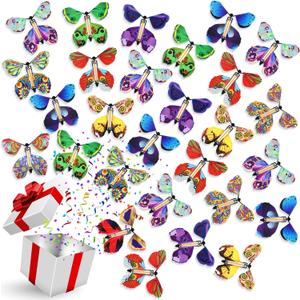Lenwen 100 Pcs Magic Flying Butterfly Wind up Paper Butterflies That Fly Rubber Band Powered for Bookmark Card Surprise Gift Wedding Birthday Party 10 Styles, 4.41 x 4.92 Inch