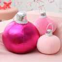 Shellwei 3 Pcs Pink Christmas Bell Pillow Velvet Round Throw Pillows 3D Stuffed Ball Shaped Pillow Neutral Cute Christmas Decorations for Bedroom Living Room and Gift for Xmas