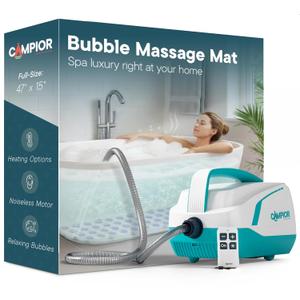 Bubble Bath Massager Mat for Bathtub, 47.24" x 14.57" Full Body Heated Air Spa with 6Level Adjustable Bubbles, Non Slip Waterproof Design, Remote Control, For Stress, Muscle Relief & Relaxation, Aqua