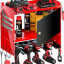 Power Tool Organizer Wall Mount with Charging Station,Garage Metal Cabinet 15 Min Quick Assembly & Max 150lb load with 6 Outlet Power Strip, 8 Slots Cordless Drill for Workshop/Shed/Tool Room (Red)