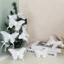 10 PCS White Feather Butterfly Glitter Butterflies Ornaments Clips on for Spring Christmas Tree Crafts Flower Bouquets Fairy Garden Wedding Home(White)