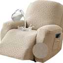Gennia Waterproof Recliner Chair Cover,Stretch Reclining Sofa Covers with Pockets,Washable Lazy Boy Recliner Slipcovers,Leakproof Couch Protector for Kids, Pets, Dog and Cat (1 Seat, Khaki)