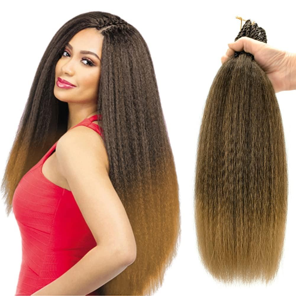 Synthetic Kinky Straight Crochet Braid Hair with Adjustable Pre-looped Yaki straight Crochet Braiding Hair Extension for Black Women 6 Packs 20 Inches 96 Roots T27#