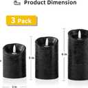 Pack of 3 Black Regular Textured LED Flameless Flickering Battery Operated Candles with Remote and Timer, Real Wax Pillar Candles for Festival Wedding Halloween Christmas Home Party Decor