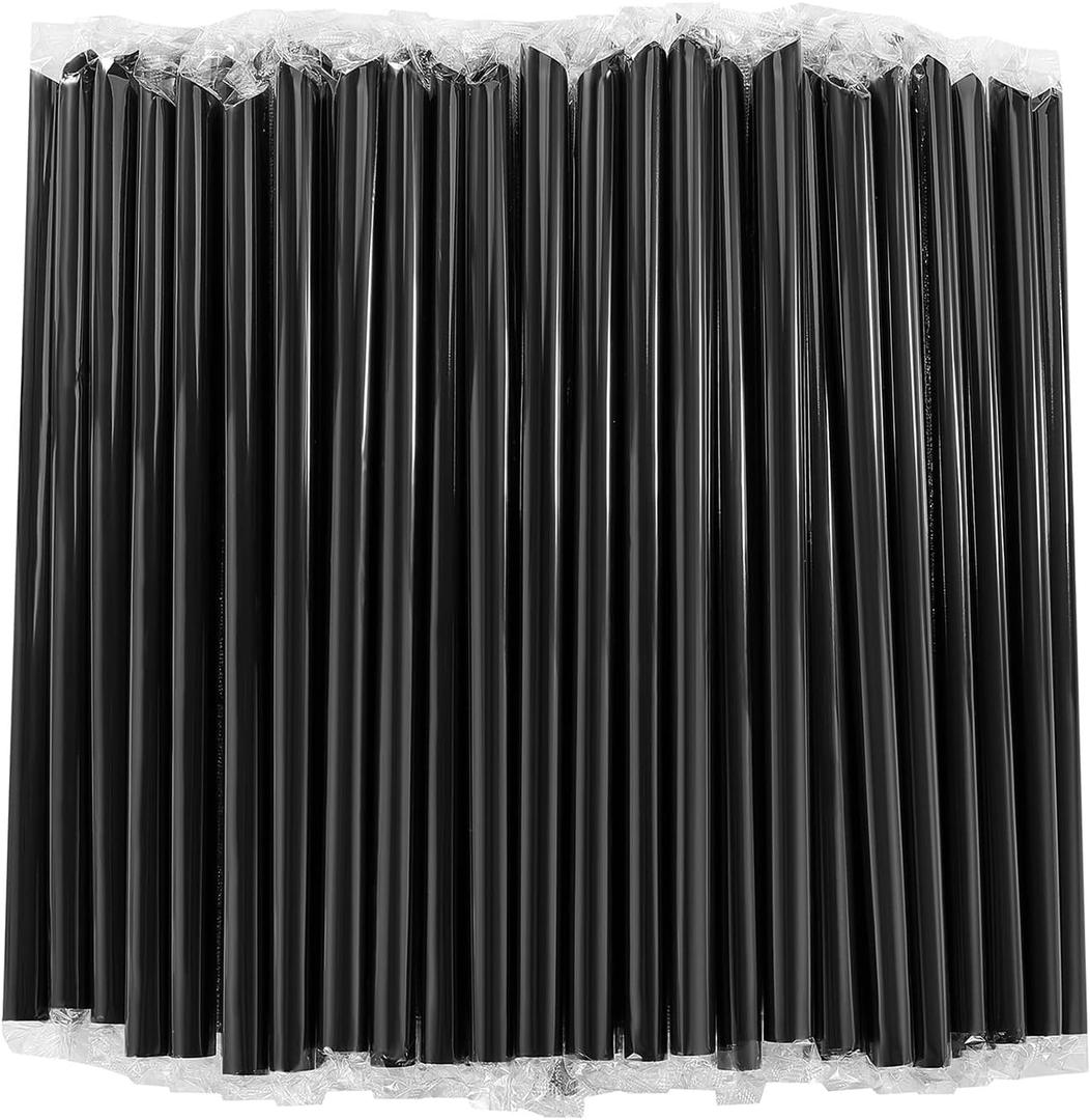 400 Pcs Black Boba Straws Jumbo Smoothie Straws,Individually Wrapped Disposable Plastic Large Wide-mouthed Milkshake Drinking Straws(0.43" Wide X 9.45" Long)