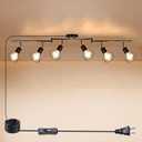 HiBay Plug-in Track Lighting, 6-Light Rotatable Ceiling Light Fixture Black, Industrial Plug-in Track Lights with 16.4Ft Power Cord and in-Line On/Off Rocker Switch for Kitchen, Living Room, Office