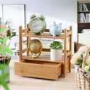 Chunful 2 Tier Matcha Station Bamboo Organizer with Hidden Drawer, Wood Home Coffee Station Organizer for Kitchen Countertops, Coffee Bars, Kitchen & Office Storage(13 L x 6.5 W x 12.6 H)(Natural)