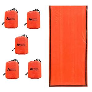 Sierra Madre Emergency Sleeping Bag – Ultralight, Waterproof Mylar Thermal Bivy Sack Tent for Hiking, Bug-Out Bags, Survival Kits – Emergency Survival Space Blanket for Heat Retention 5 Pack