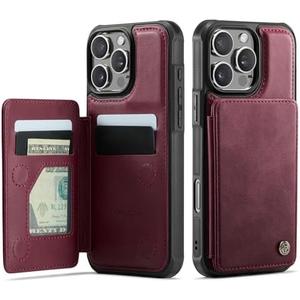 Vinich for iPhone 16 Pro Max 6.9" Wallet Case with Card Holder, RFID Blocking Credit Slots Kickstand Shockproof Phone Cover for Women Men, Burgundy