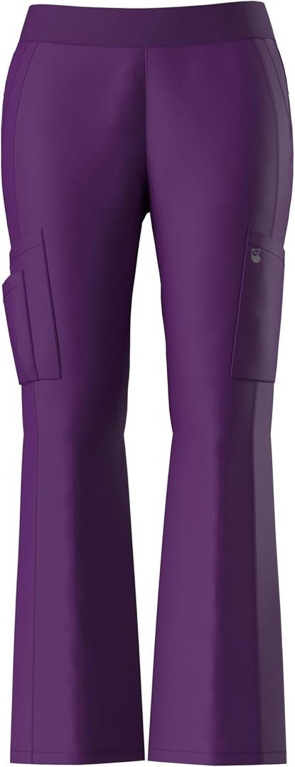 Women's Stretch Flare Leg Scrubs Pants Full Elastic Waistband Stretch Fabric,Medical Uniforms Pants with Multiple Pockets (Large, Eggplant)