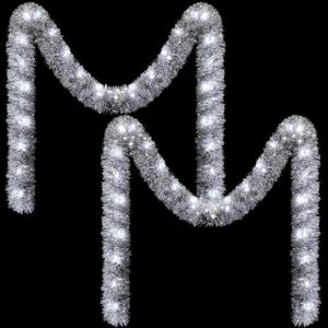 Ceenna 2 Pcs 32.8 ft Christmas Tinsel Garland with 32.8ft 100 LED Lights for Wall Mounted Hanging Xmas Tree Party Christmas Room Decor, Wedding, Birthday, Party Supplies (Silver,White)