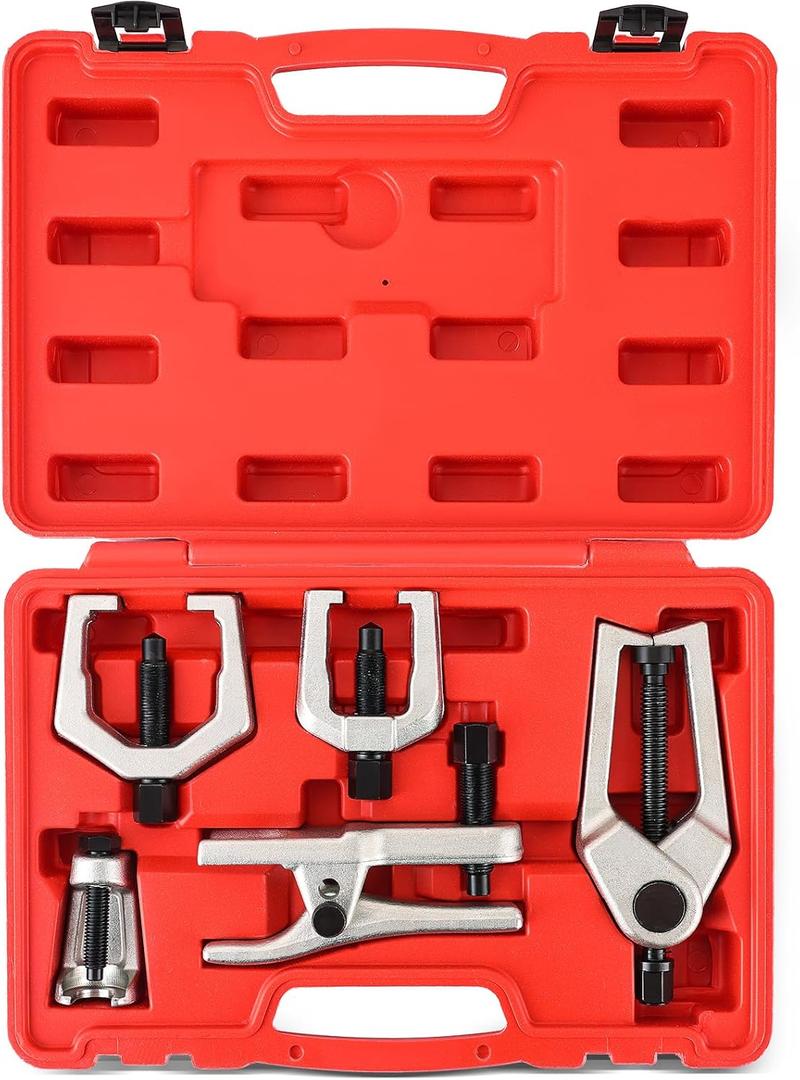 Ball Joint Separator Kit | 5 in 1 Pitman Arm Puller, Tie Rod End Tool Set, Splitter Removal Kit for Front End Service (Red)