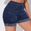 Jean Shorts Womens High Waisted Stretchy Slim Fit Distressed Denim Shorts (Blue, M)