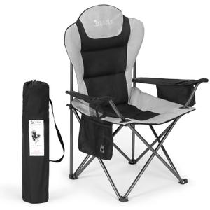 Camping Chairs for Adults, Camp Chair, Folding Chairs for Outside, Support 380 LBS, Portable Travel Lawn Outdoor Camping Chairs with Cup Holder & Cooler Bag, Sports Chairs for Baseball, Soccer (1 PC, Black)