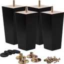 La Vane 8 inch Solid Wood Furniture Legs Set of 4  Square Pyramid Black Replacement Feet for Couch, Sofa, DIY Repair & Restoration with Pre-Drilled 5/16'' Bolt & Hardware, Mid-Century Modern Style