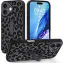 Compatible with iPhone 17 Case with Finger Hand Strap Kickstand, Trendy Cool Leopard Cheetah Print Phone Case for Women Men, Full Camera Protection Shockproof Protective Cover, Black