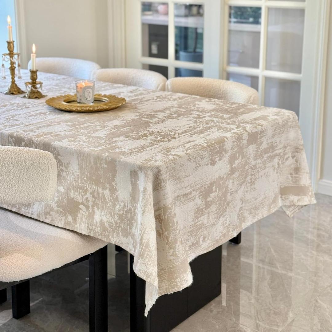 Beige Rectangle Tablecloth, Jacquard Spillproof Waterproof Table Cloth, Soft Thick Decorative Fabric Table Cover for Dining, Party, Wedding, Kitchen, Farmhouse, 70 x 140 Inch