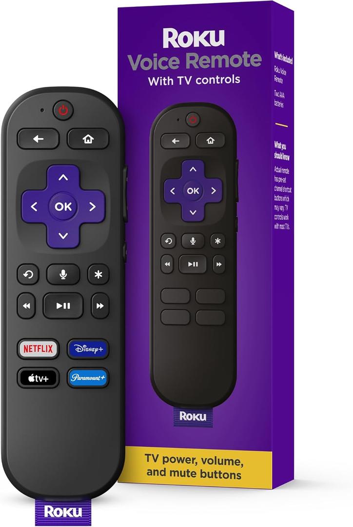 Roku Voice Remote | Replacement TV Remote Control with Voice Control, Simple Setup, & Pre-Set App Shortcuts - Compatible with Roku TV, Players, & Audio Devices