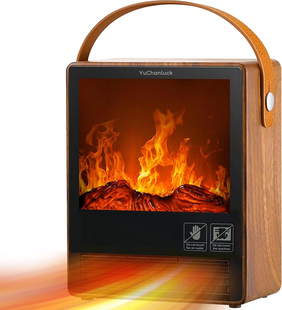Portable Electric Fireplace Heater for Indoor Use,Fake Fireplace Space Heaters 1500W High Power,Small Fireplace with Realistic 3D Flame Effect,Mini Heater with Overheat and Tilt Protection