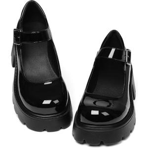 AOSPHIRAYLIAN Mary Janes Platform Mary Janes for Women Round Toe Dress Shoes for Women Ankle Strap Chunky Heel Uniform Women's Pumps, Size 6