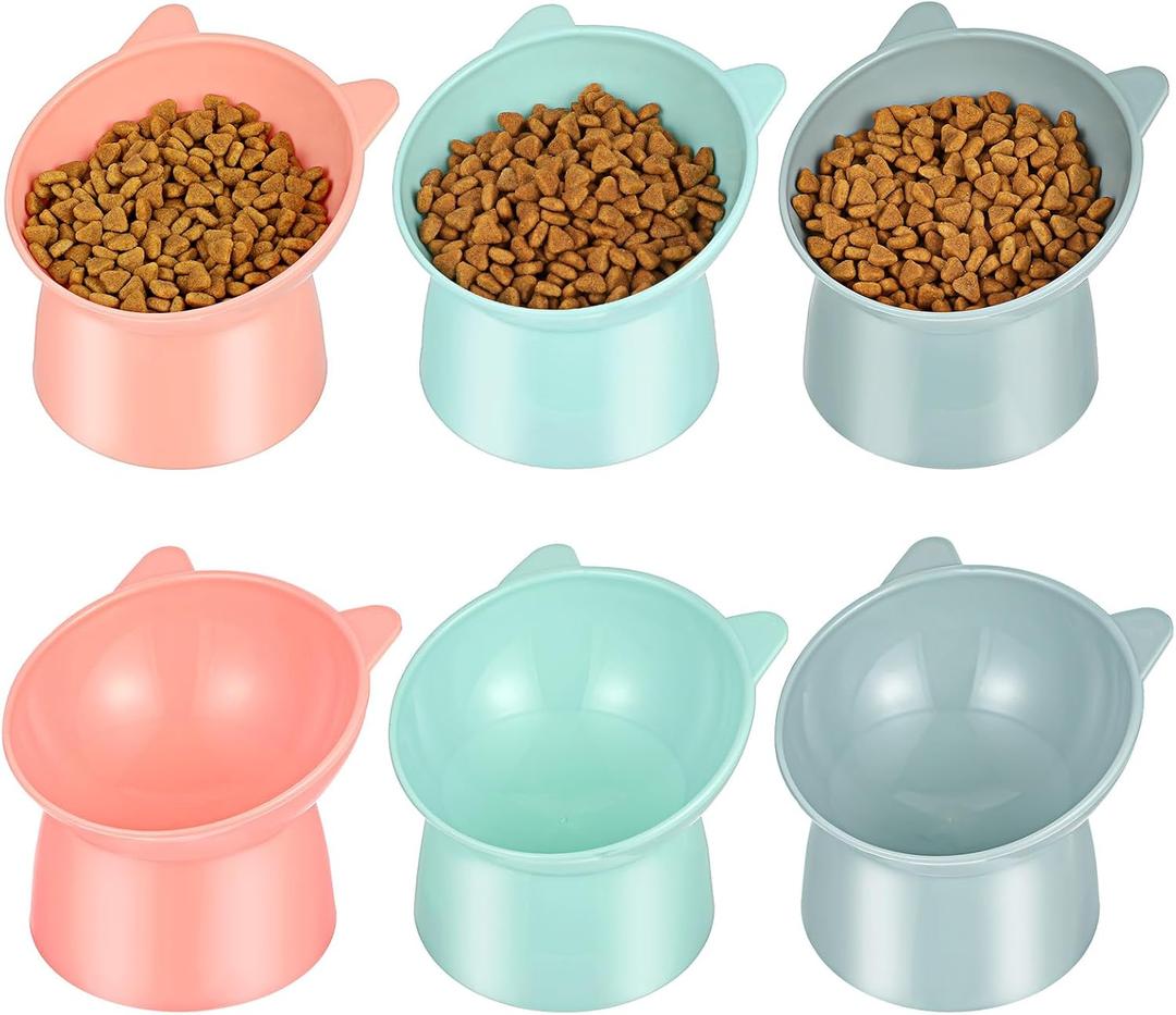 6 Pcs Plastic Raised Cats Bowls 15 Degrees Elevated Cat Bowls, Anti Vomiting Tilted Raised Cat Food Bowl Whisker Friendly Pet Bowl Stand, Pet Feeders for Cats and Small Dogs