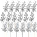18 Pack 3 Styles 17 Inch Christmas Glitter Poinsettia Berry Stems Ornaments Artificial Floral Branches Picks for Christmas Tree Home Vase Holiday Party Decor(Silver)