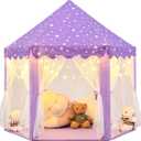 Purple Princess Tent for Girls, Kids Play Tent with LED Small Star Lights, Castle Playhouse Tent for Children Toddlers Indoor Outdoor Games, 5553 Inches