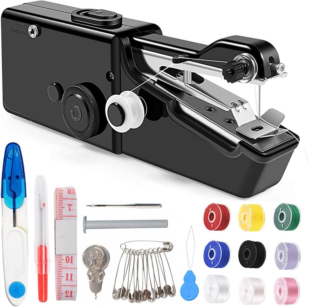 Handheld Sewing Machine for Beginners, Mini Sewing Machine for Adults Quick Stitching with Sewing Kits Suitable for Home, Travel, DIY (Black)