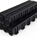 FAHKNS 5 Pack Trench Drain System, 5.9x7.5x39 Inch HDPE Drainage Trench,Black Driveway Trench Drain, Drainage Channel for Vehicle Passages, Patios, Garden Paths,Pool