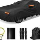 Heavy Duty Car Cover for Automobiles All Weather Waterproof, Outdoor Snowproof UV Protection Windproof, Door Zipper, Soft Cotton Universal Car Covers (Black, Fit Sedans 171"-180")